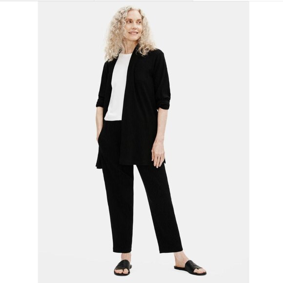 Eileen Fisher Textured Stretch Rib Tapered Ankle Pants Size Medium Black - Picture 1 of 11